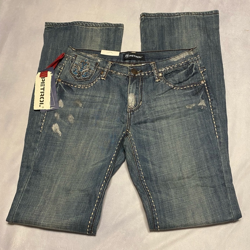 Petrol women’s size 6 denim jeans Hazel low rise wide bootcut embroidered NWT